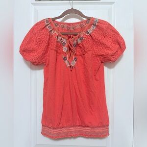 Embroidered Coral Top